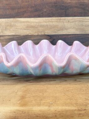 Royal Haeger Bowl Dish Pink Blue Ruffle Rim Vintage MCM R309